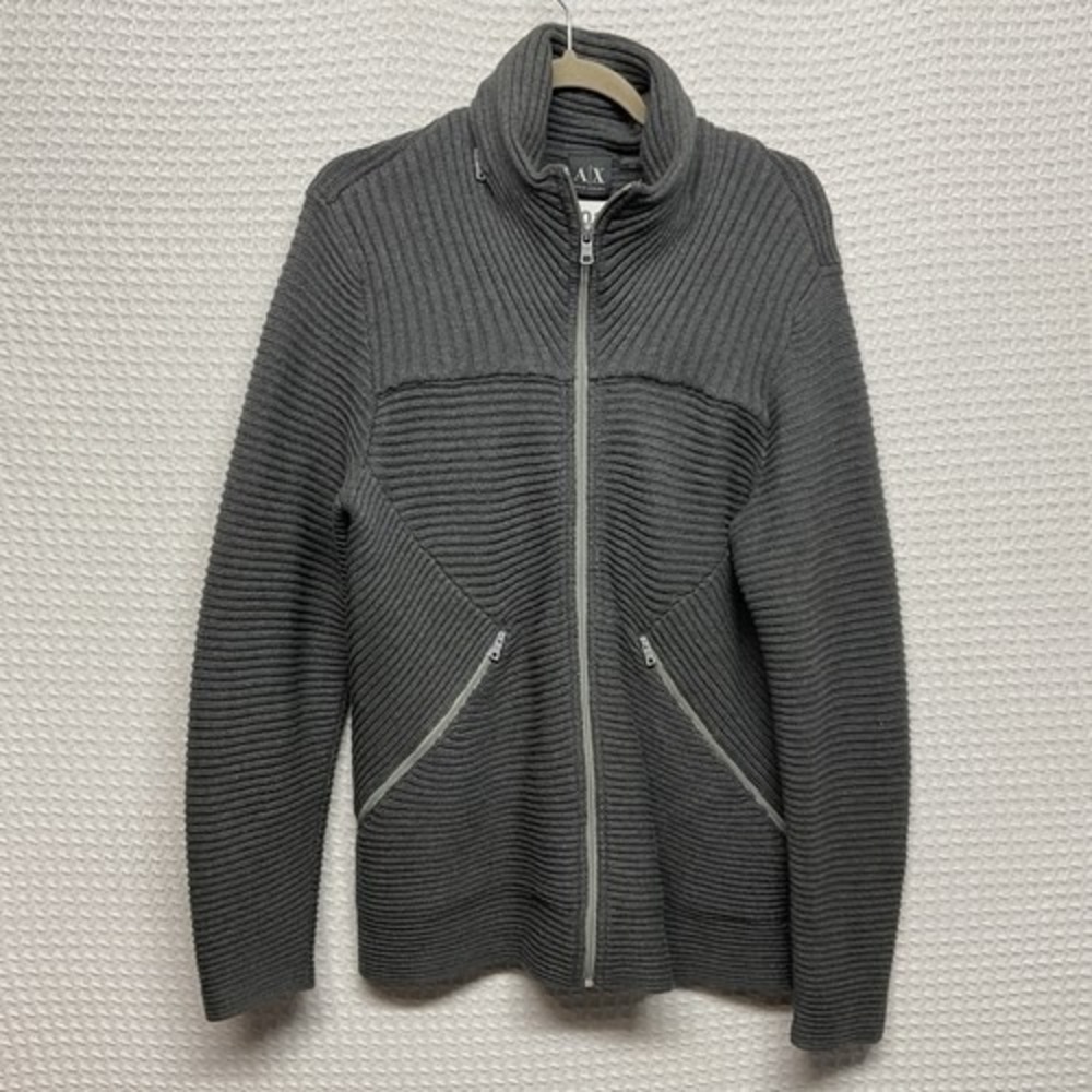 Armani Exchange Gray Knit Hooded Ribbed Full Zip Jacket Sweater Men Medium China